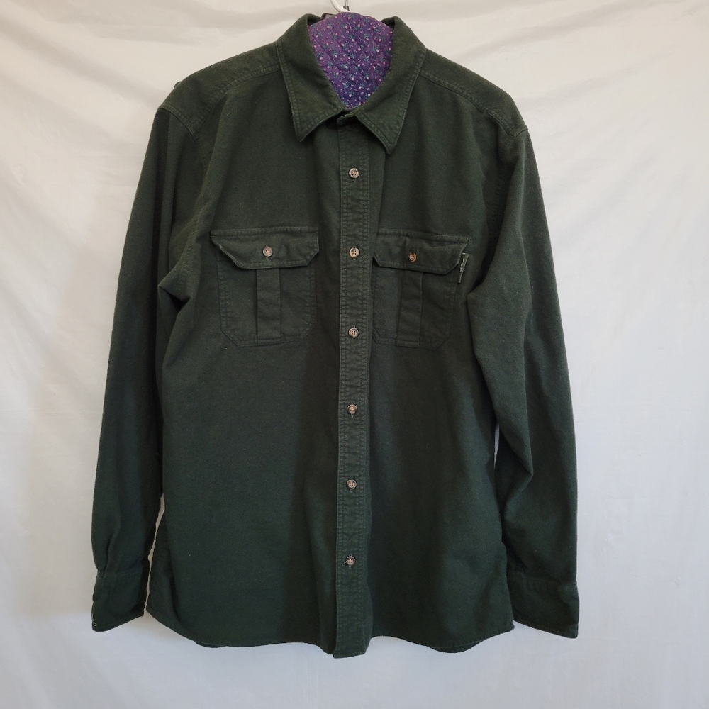 Eddie Bauer Heavy Cotton Long Sleeve Outdoor Green Work Shirt Men's Large